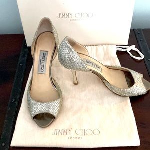 Authentic Jimmy Choo Champagne Glitter Pumps-Perfect addition to a wedding gown